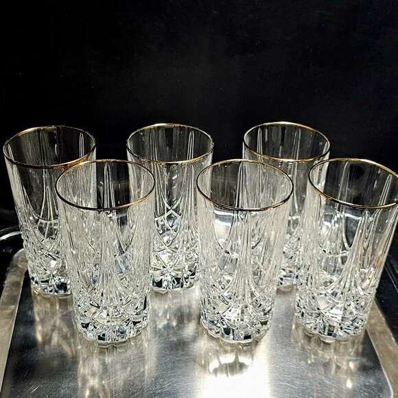 5 Mikasa Regal Court Gold Highball Glasses 5.5" luxury glassware 90s crystal vtg - Picture 2 of 12